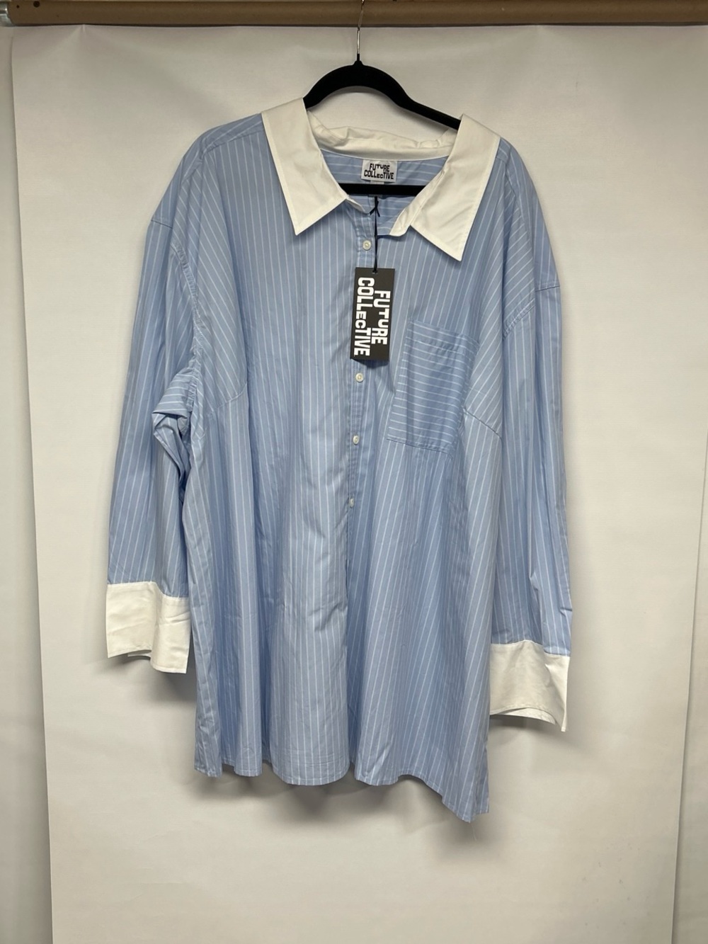 Men's Blue Pinstripe Button-Down Shirt with White Collar